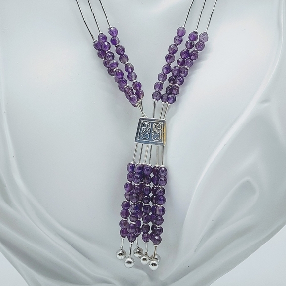 Vintage Sterling Liquid Silver Amethyst Tassel Necklace - Picture 10 of 11